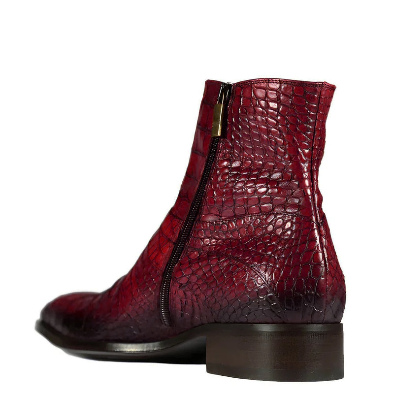 Croco Leather Zip Up Boots