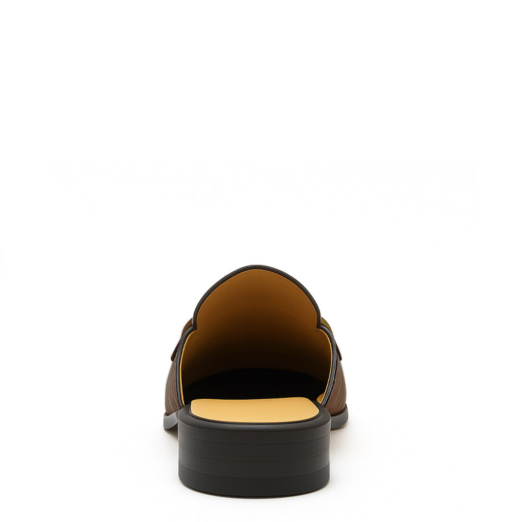 Embellished Textured Leather Mule Olive-Green