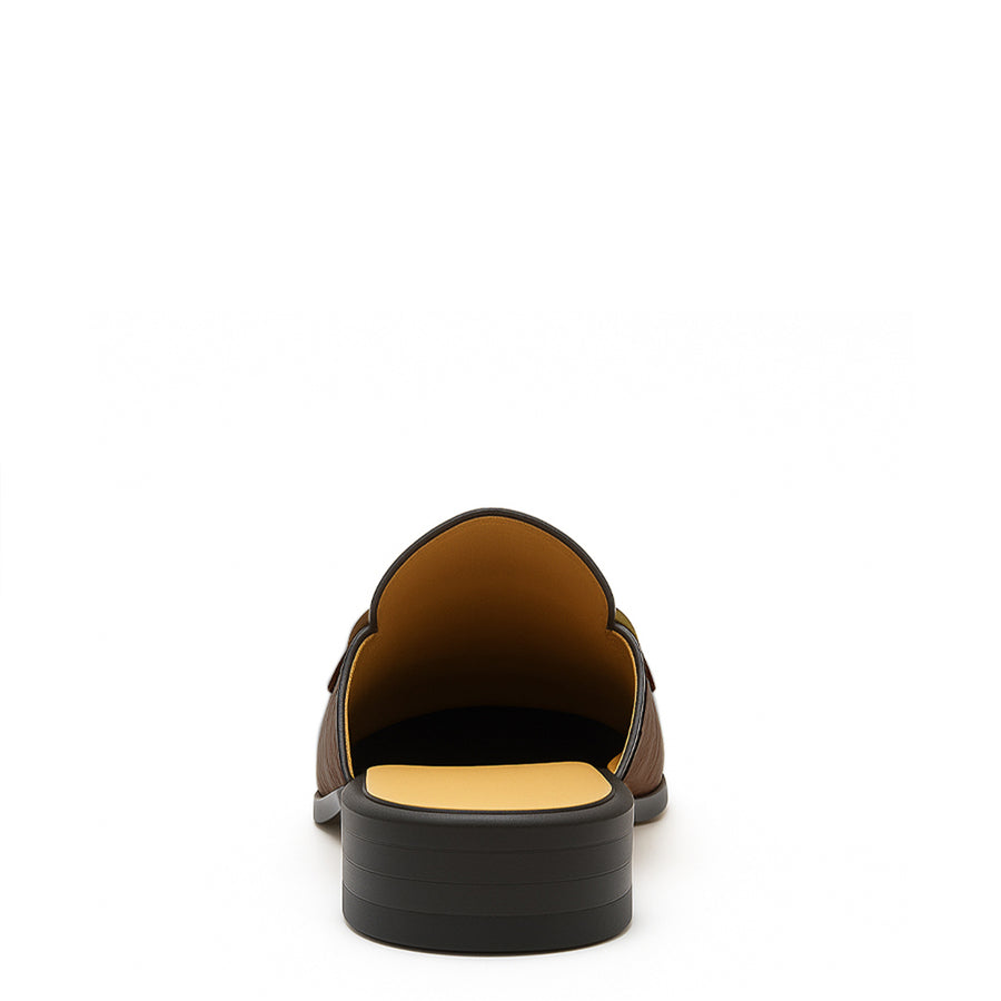 Embellished Textured Leather Mule Olive-Green