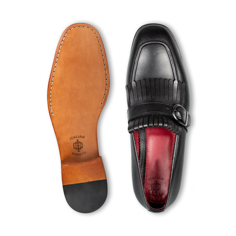 Premium Midnight Leather Single Monk Strap Shoe Black