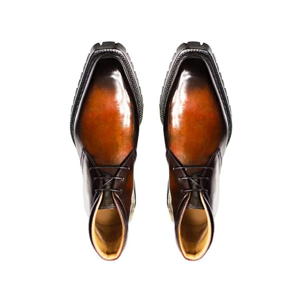 Men Handpainted Solid Leather Chukkas Tan Boot