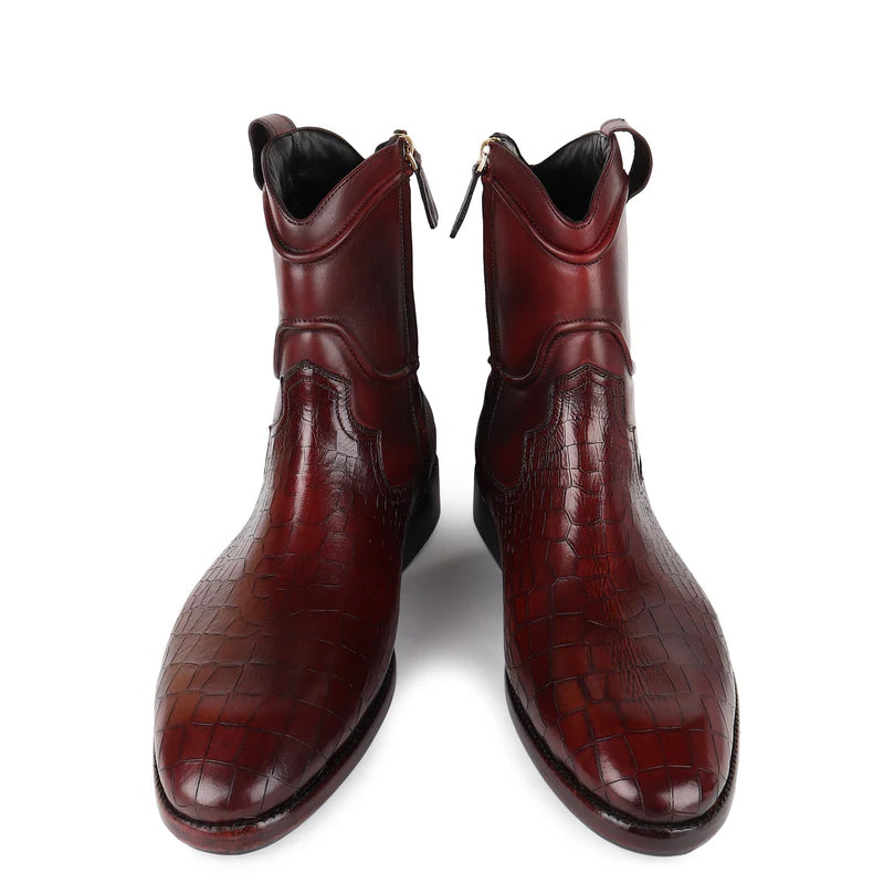 Croco Patina Leather Cowboy Zip Boots