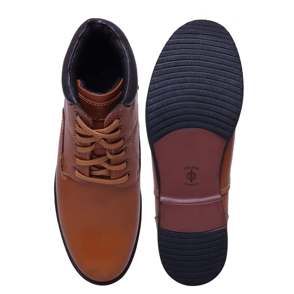 Leather Lace Up High Ankle Boot Tan for Men