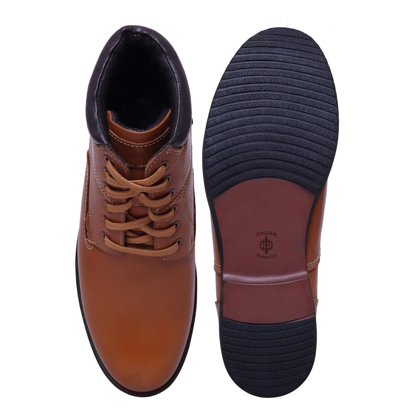 Leather Lace Up High Ankle Boot Black for Men