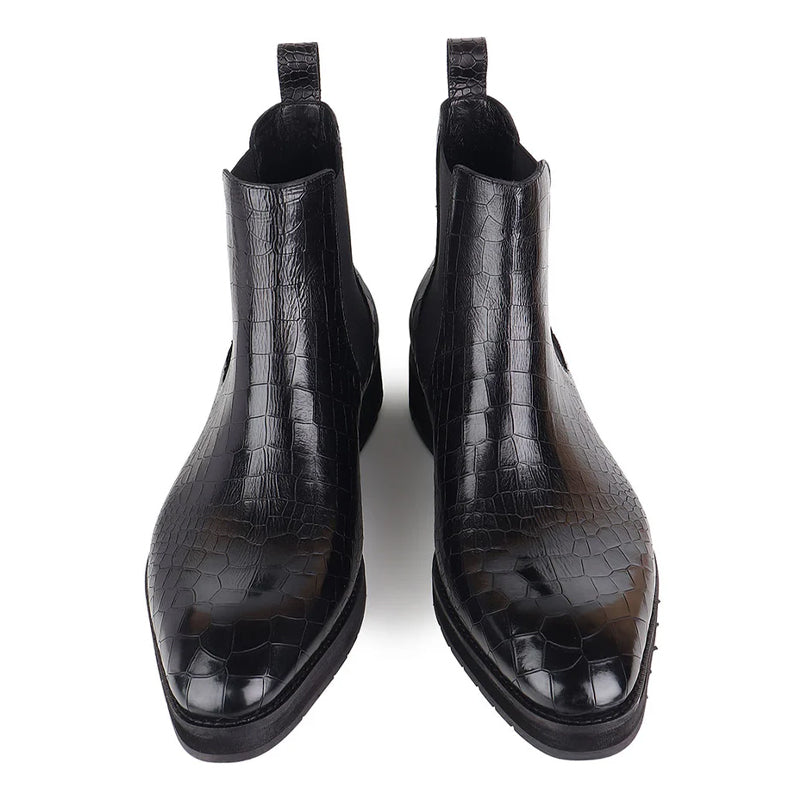 Stylish Croco Italian Leather Chelsea Boot Black