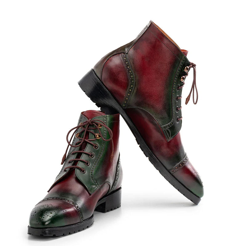 Men Hand-Painted Leather Lace-Up Cap Toe Boots