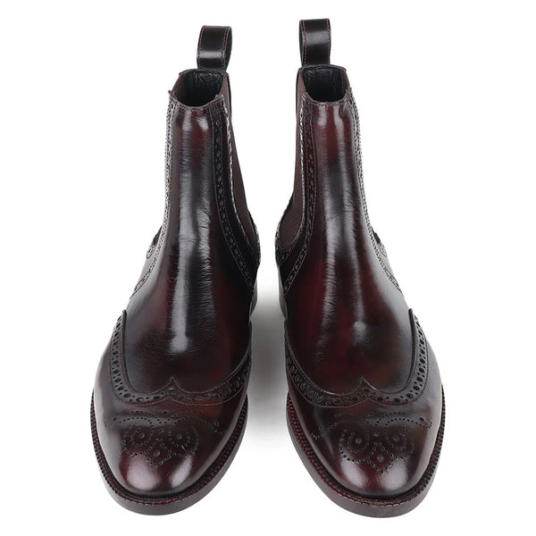 Men Polished Leather Wingtip Chelsea Boots
