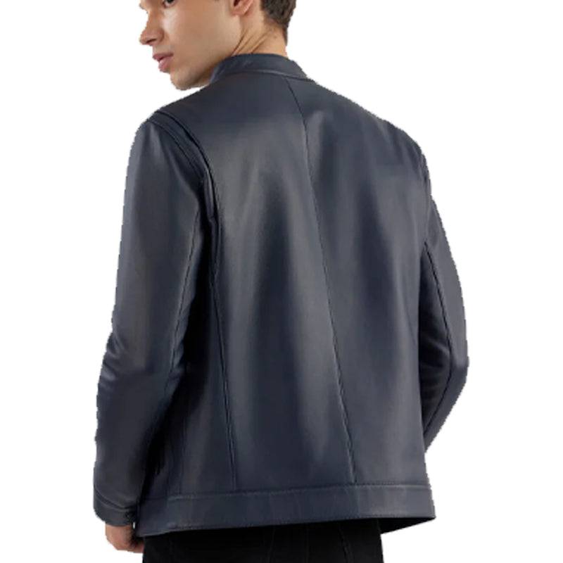 Navy Nikolai Leather Jacket For Men