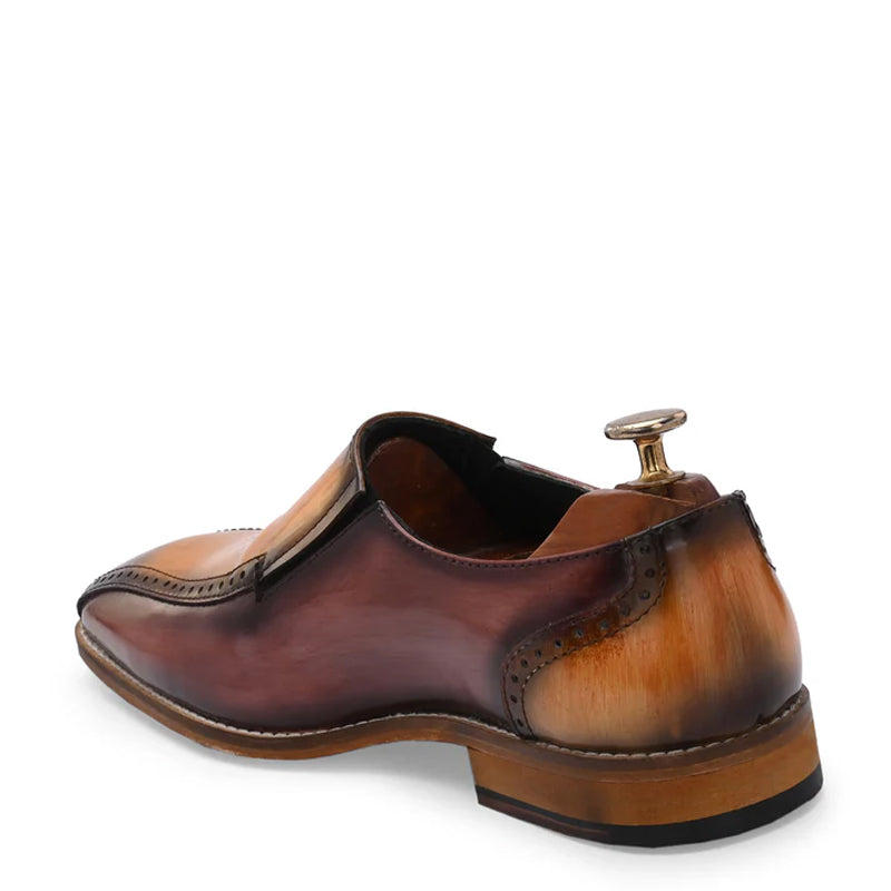 Handpainted Dual Tone Solid Leather Burgundy and Tan Loafer