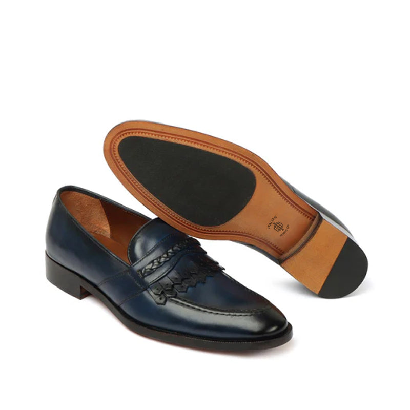 Patent Shiny Leather Black Loafer With Fringe