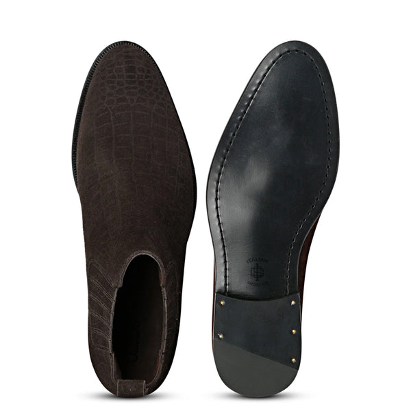 Croco Print Suede Leather Chelsea Boots