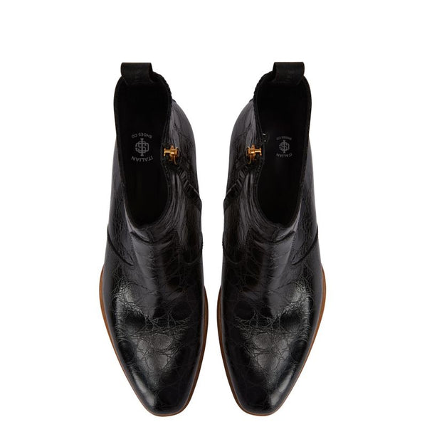 Croco Print Leather Chelsea High Ankle Boot