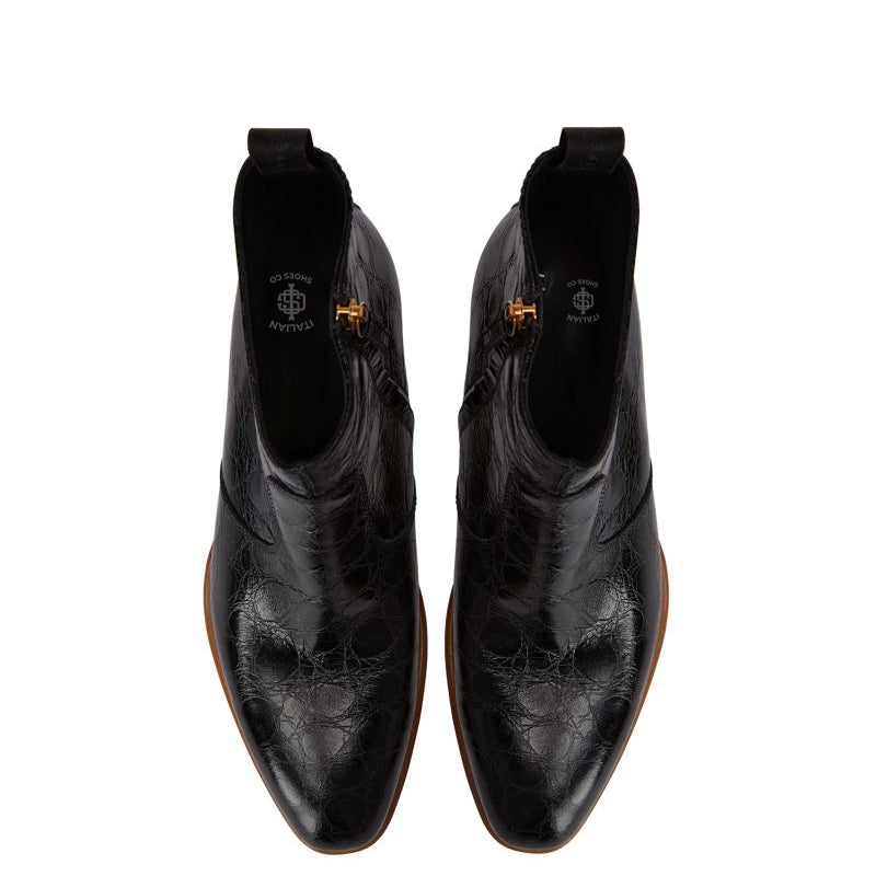 Croco Print Leather Chelsea High Ankle Boot
