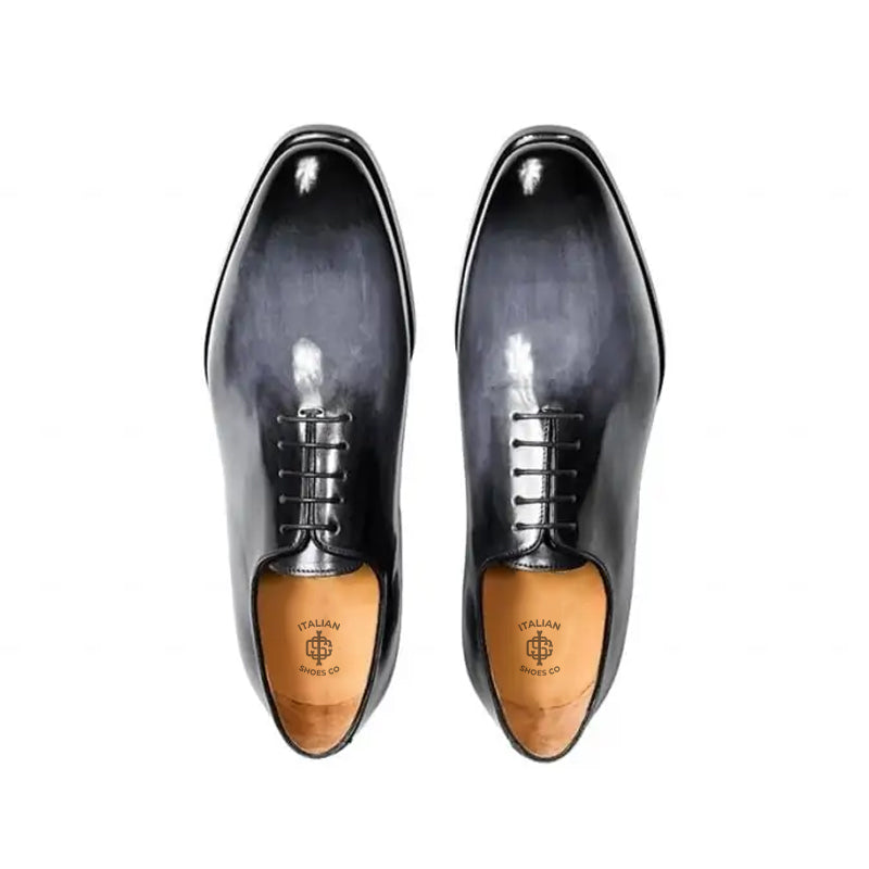 Classic Plain Solid Shiny Leather Oxford Grey / Black Shoe