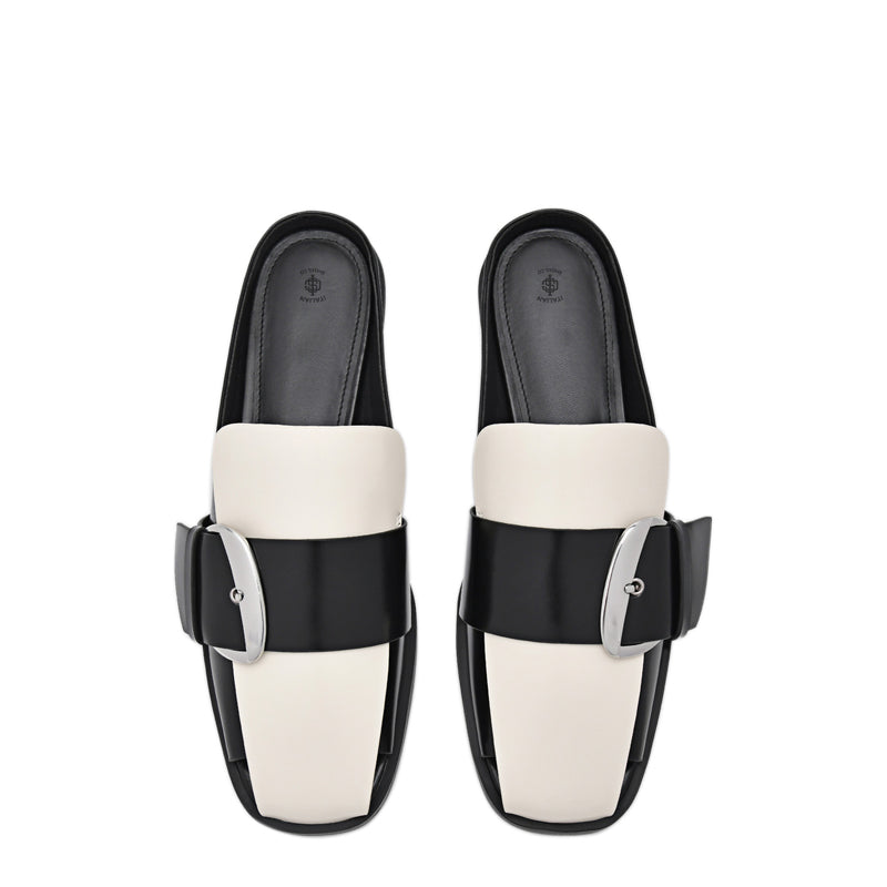 Calf Leather Buckle Mules