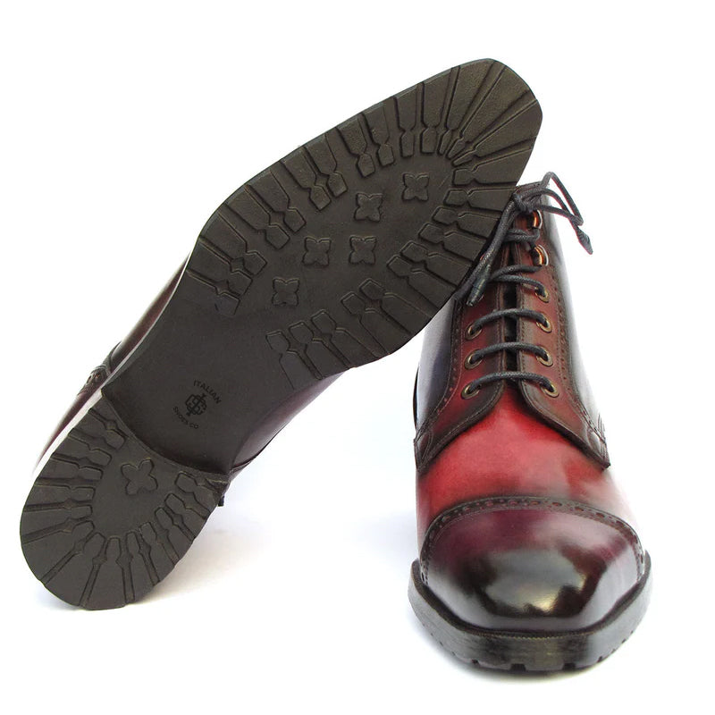 Hand Painted Leather Lace-Up Cap Toe Boots