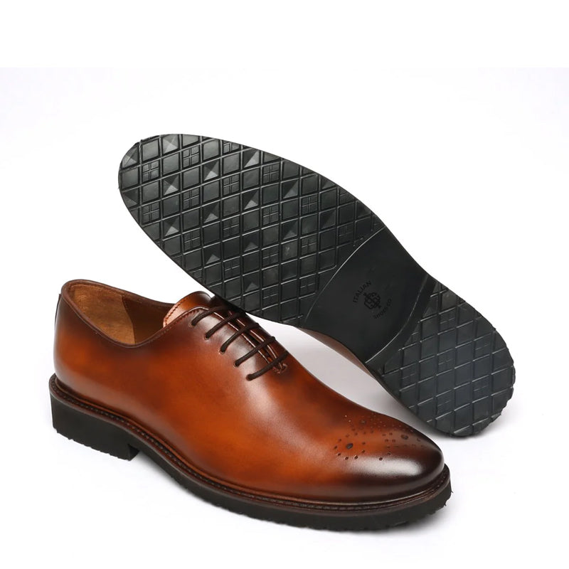 Men Wholecut Lace UP Leather Oxford Tan Shoe
