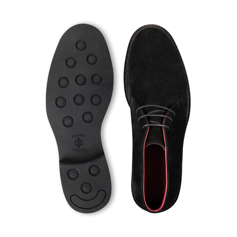 Men Mid Top Solid Suede Leather Chukkas Boot Black