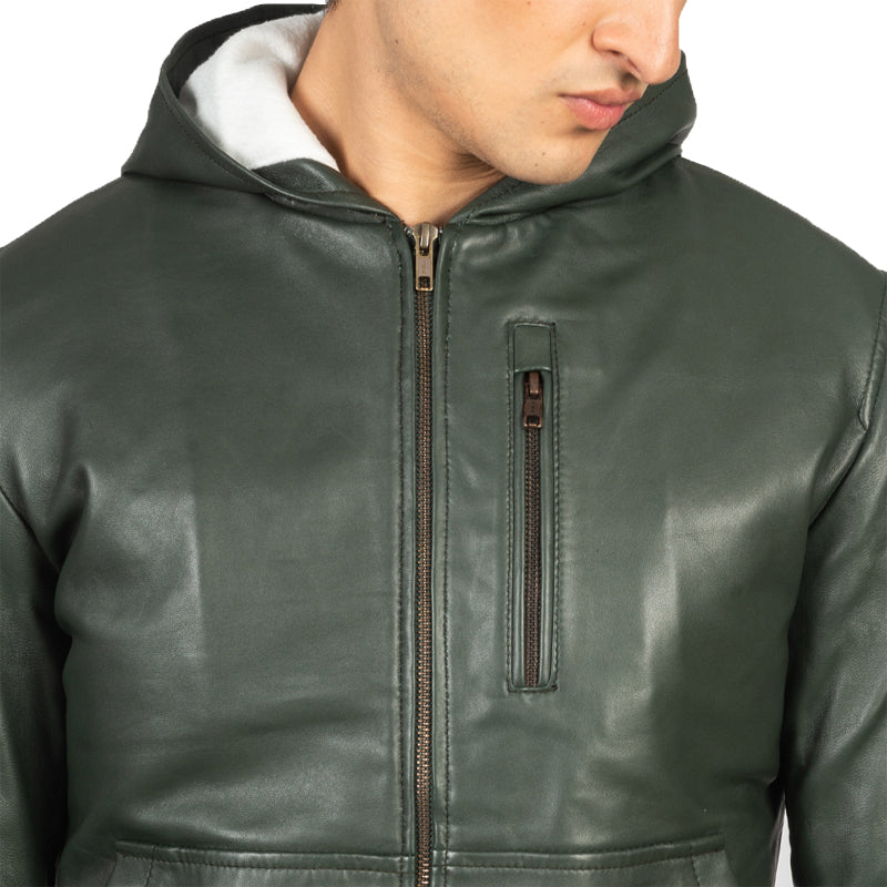 Canna Hooded Leather Bomber Jacket