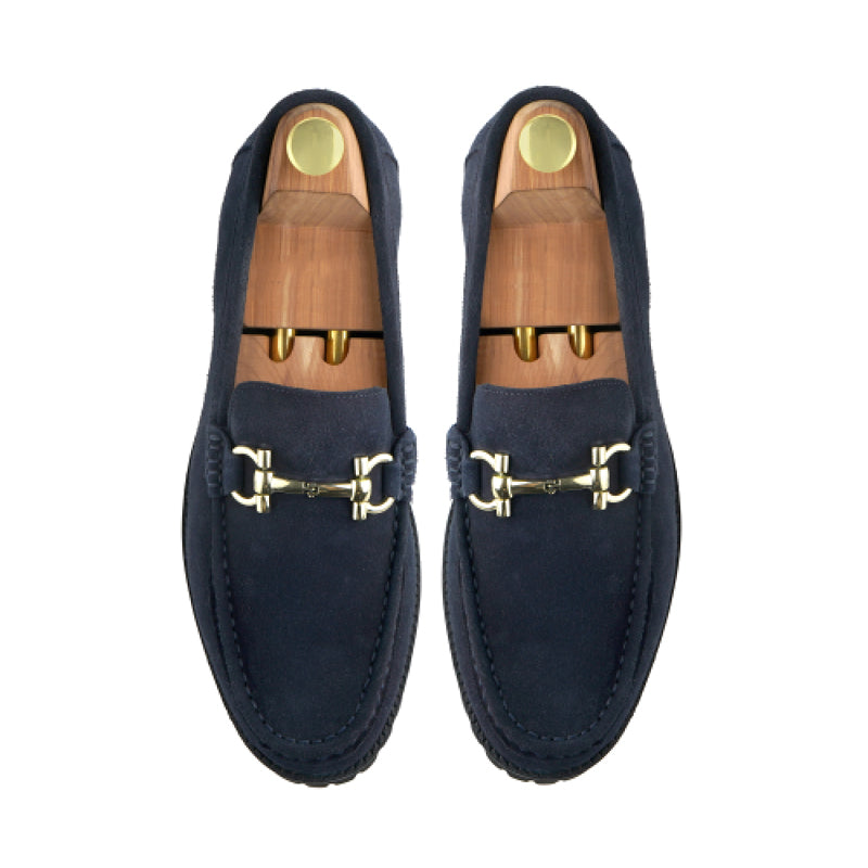 Suede Leather With Horse bit Buckled Black Loafer