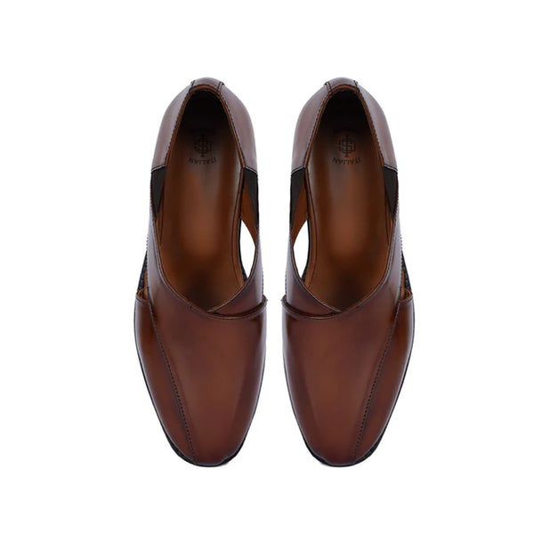 Leather Cross Strap Slip On Comfort Peshawari Sandal - Brown