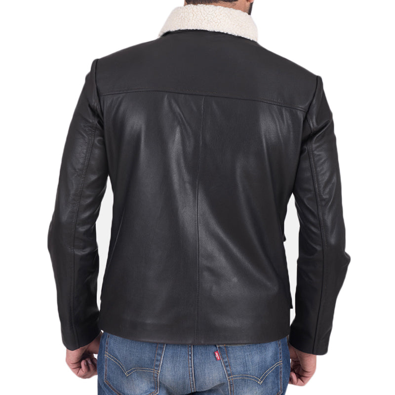 Snow Cole Flap Pockets Leather Jacket For Men