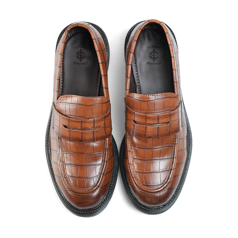 Premium Crocodile Textured Leather Loafer Tan