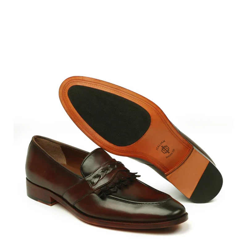 Patent Leather Slip-On Brown Loafer With Dual Fringes