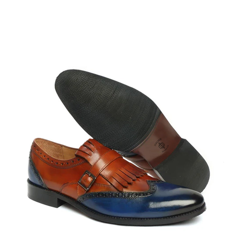 Men Solid Leather Single Monk Strap Shoes