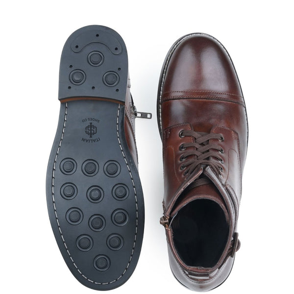 Men Solid High Buckle Leather Ankle Boot