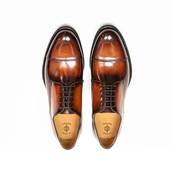 Classic Handmade Shiny Leather Oxford Tan Shoe