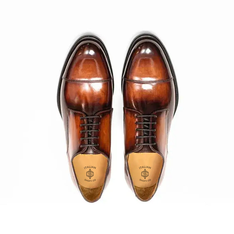 Classic Handmade Shiny Leather Oxford Tan Brown Shoe