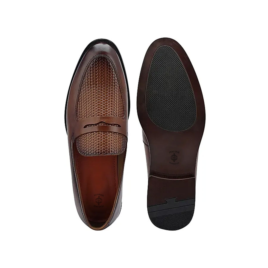 Men Handmade Textured Leather Formal Brown Loafer