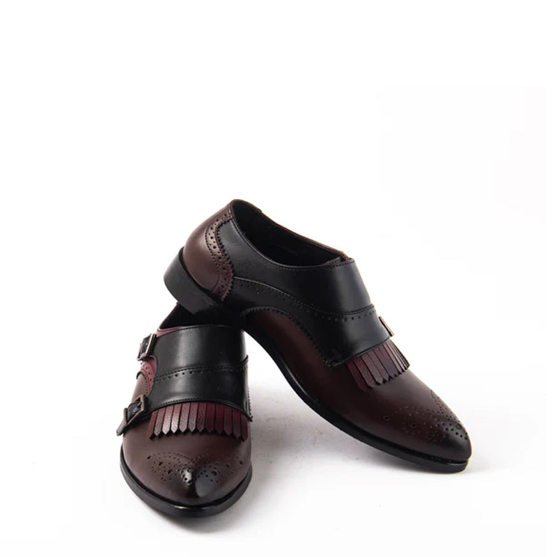 Classic Double Monk Strap Brown Black Burgundy Shoe With Fringe