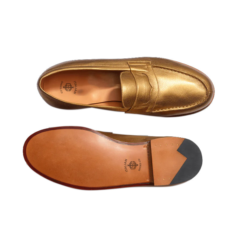 Metallic 180 Grained Leather Penny Loafers For Men