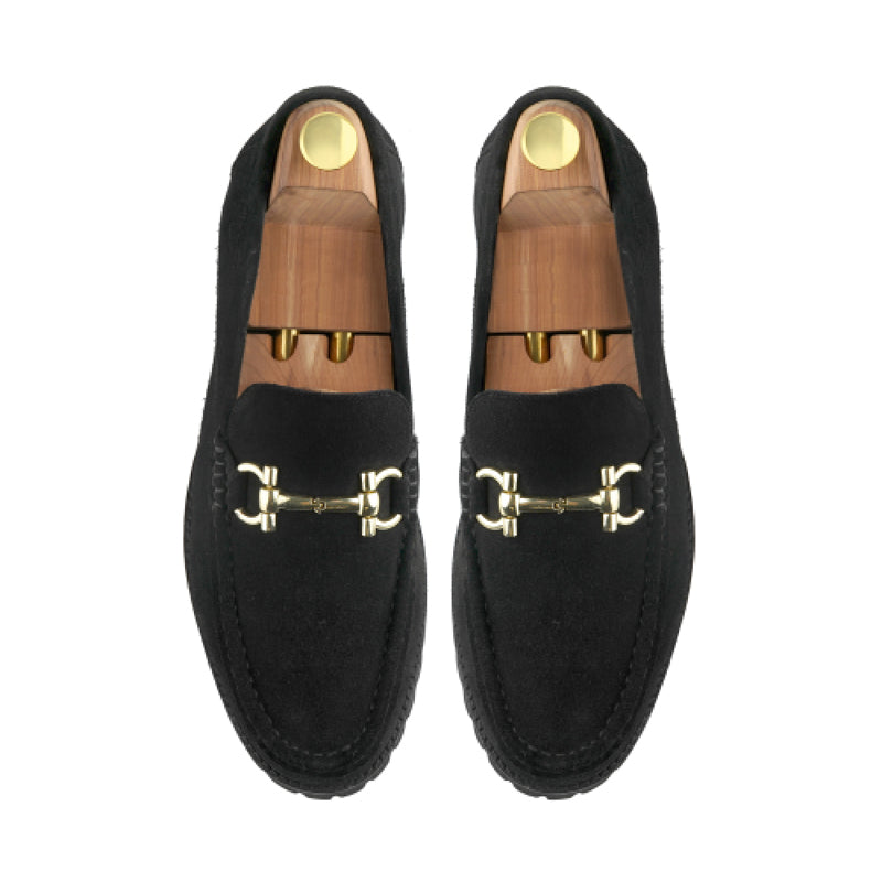 Suede Leather With Horse bit Buckled Black Loafer