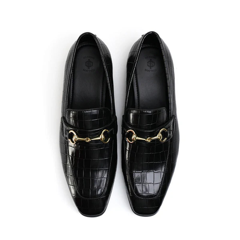Men Horsebit Croc Effect Slip On Shoes