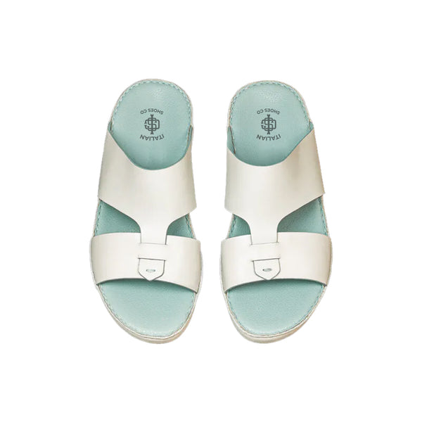 Premium Open Toe Leather Stich Comfort Arabic Sandal - White Sky