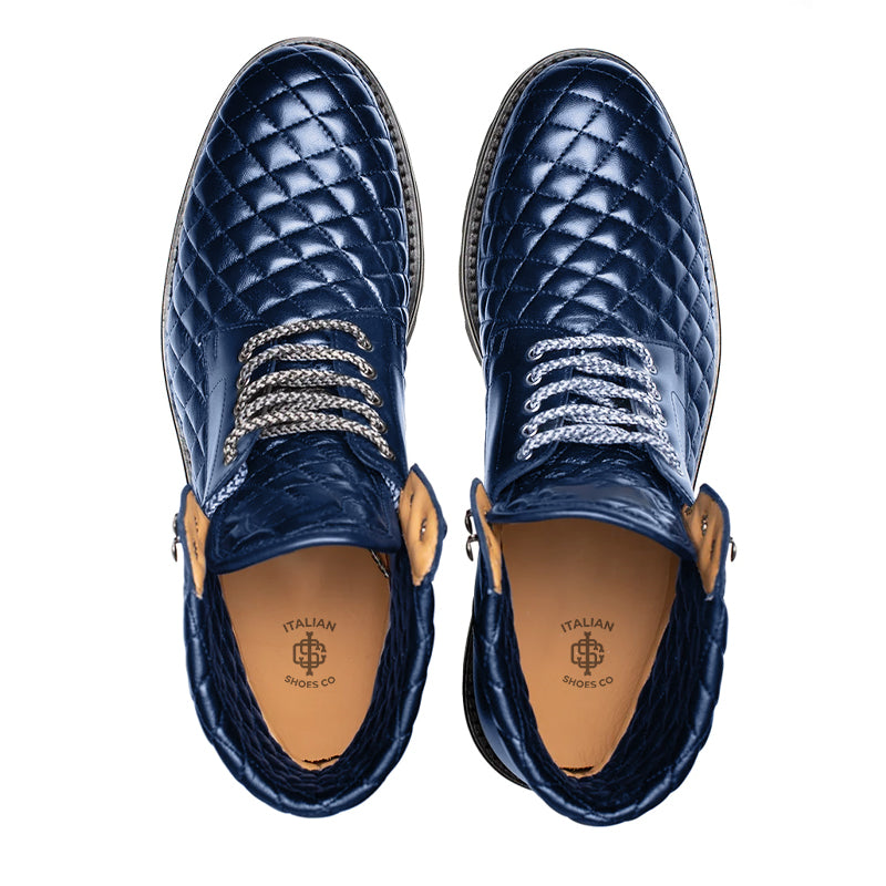 Blue Lace-up Leather Boot