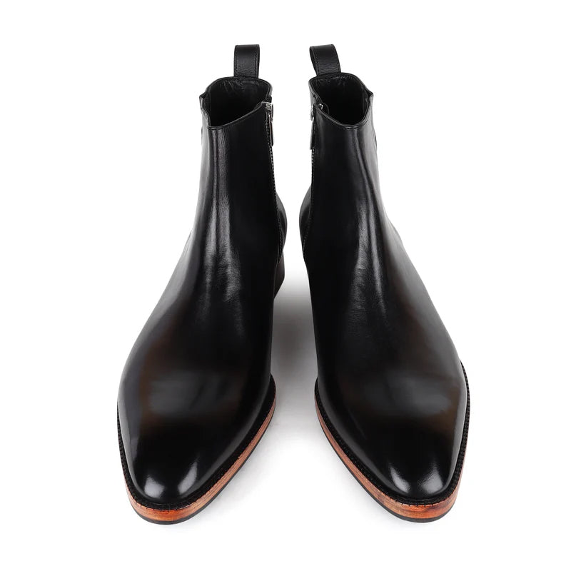 Round Toe Zip-Up Leather Chelsea Boots