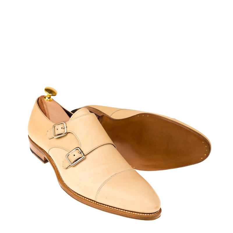 Suede Leather Toe Cap Double MonkStrap Shoe Beige