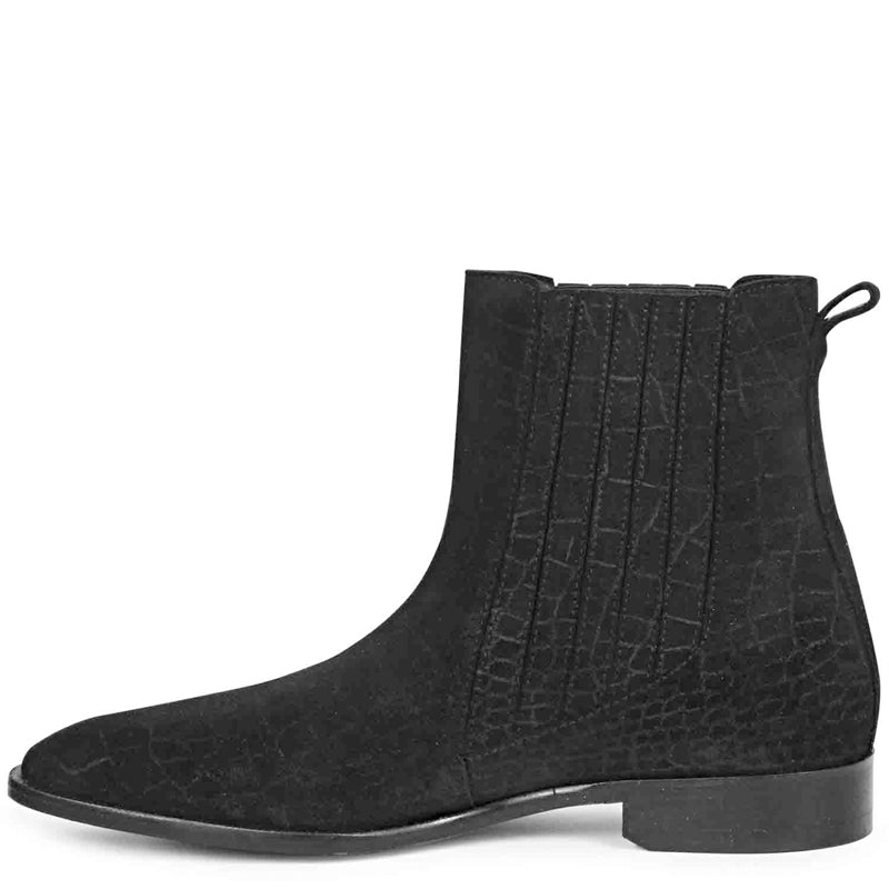 Croco Print Suede Leather Chelsea Boots