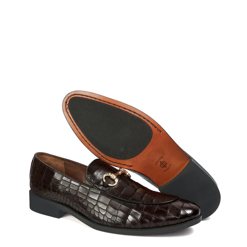 Croco Leather Horse bit Buckled Green Loafer