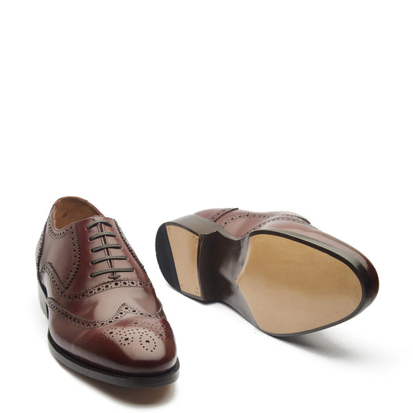Men Lace Up Leather Wingtip Oxford Shoe - Burgundy