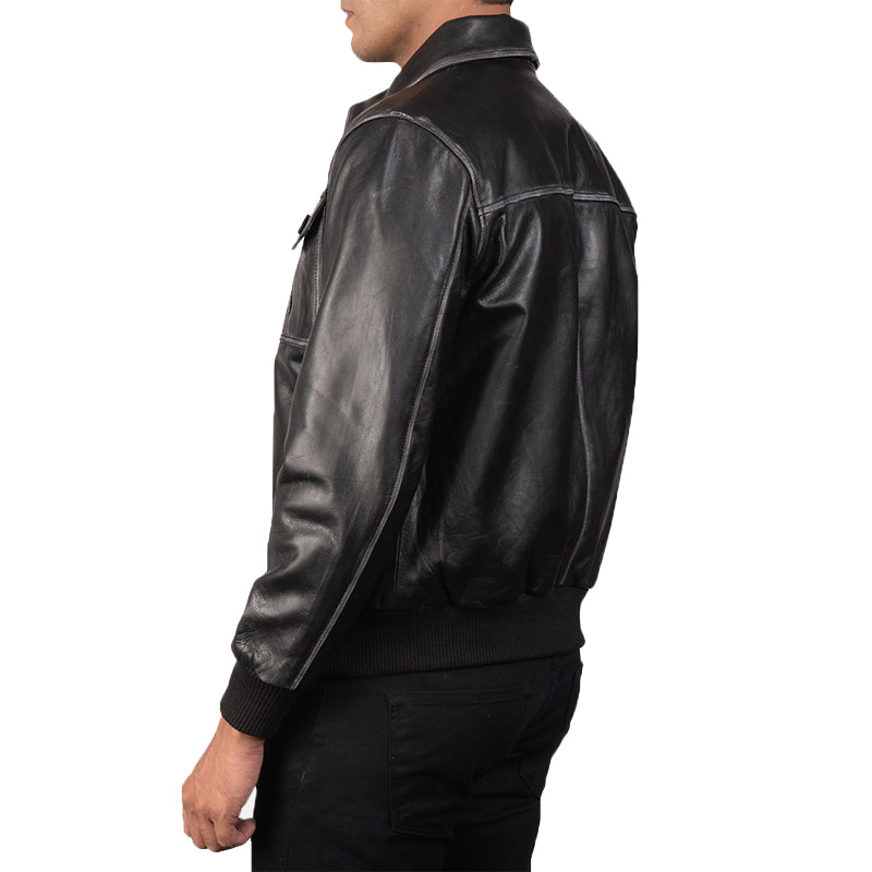 Men Solid Aaron Leather Bomber Jacket