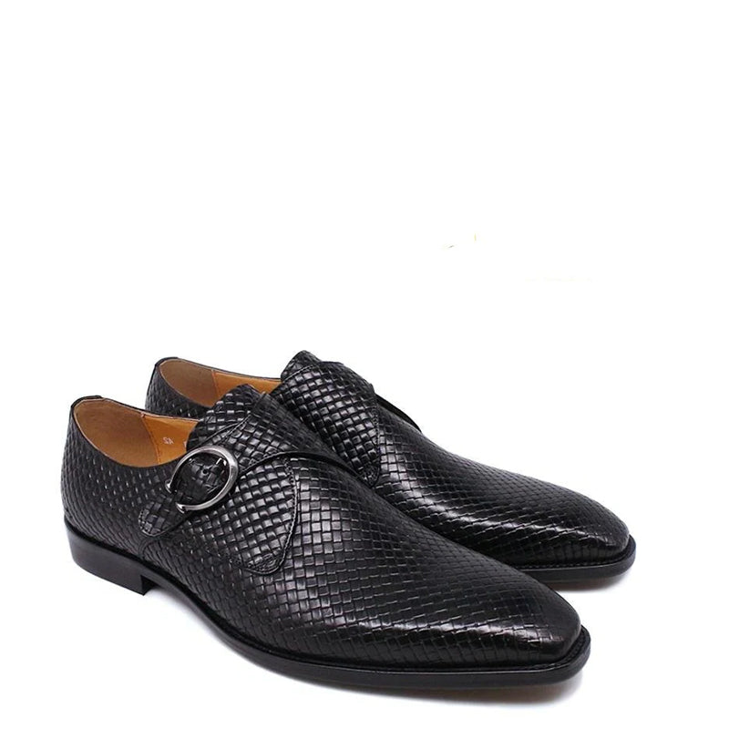 Black  Waved Single Monk Strap Shoes