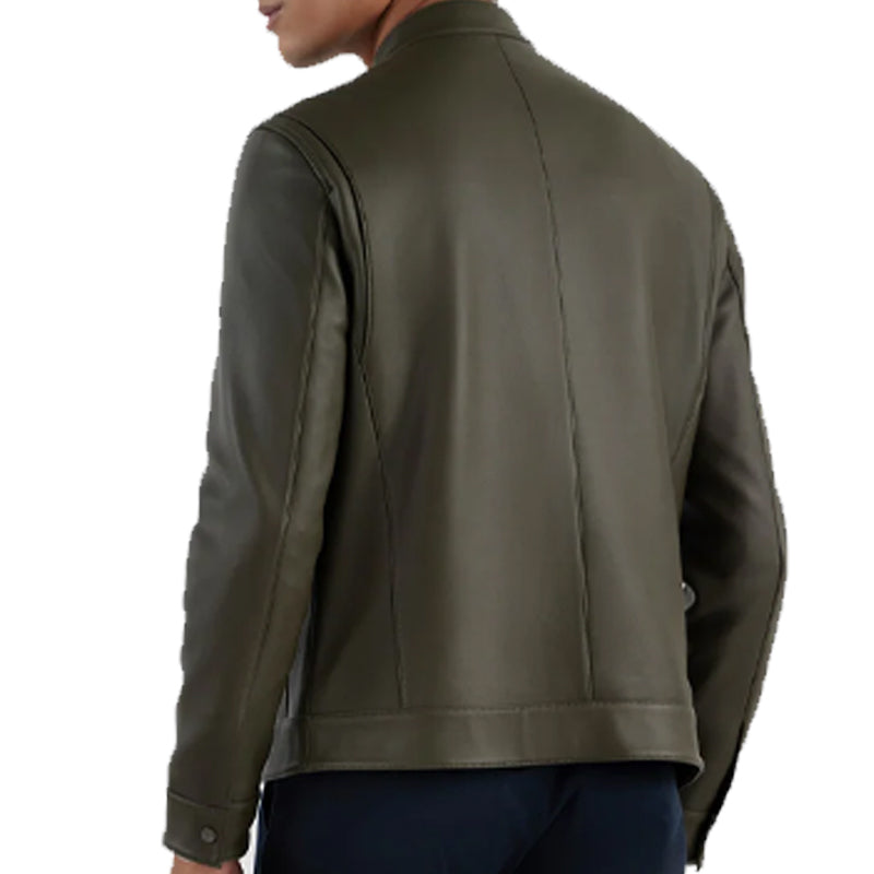 Olive Nikolai Leather Jacket For Men