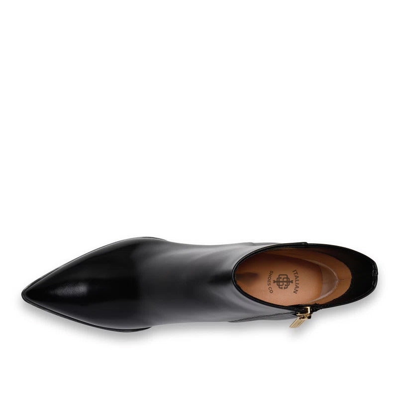 Polished Leather Mid Heel Side Zipper Black Boot