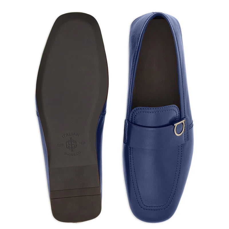 Blue Plaque Leather Loafers