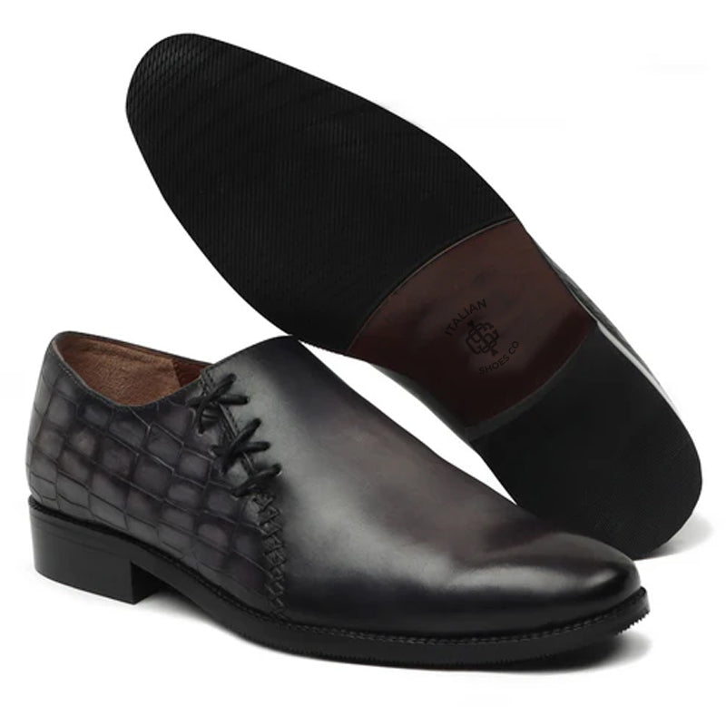 Leather Croco Lace-Up Oxford Shoes